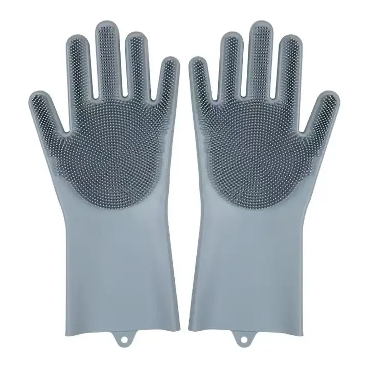 Wholesales Waterproof Durable Reusable Household Silicone Washing Scrubber Dishwashing Cleaning Gloves With Brush