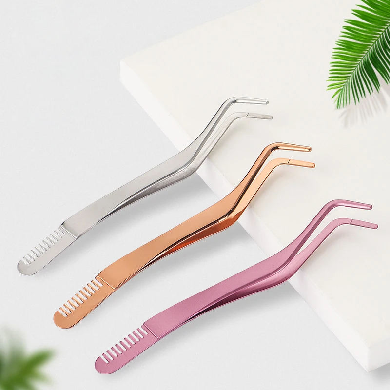 Pinky leem Wholesale Custom Laah Lash Las stainless steel Beauty tools private label pink eyebrow tweezers comb eyebrow clip