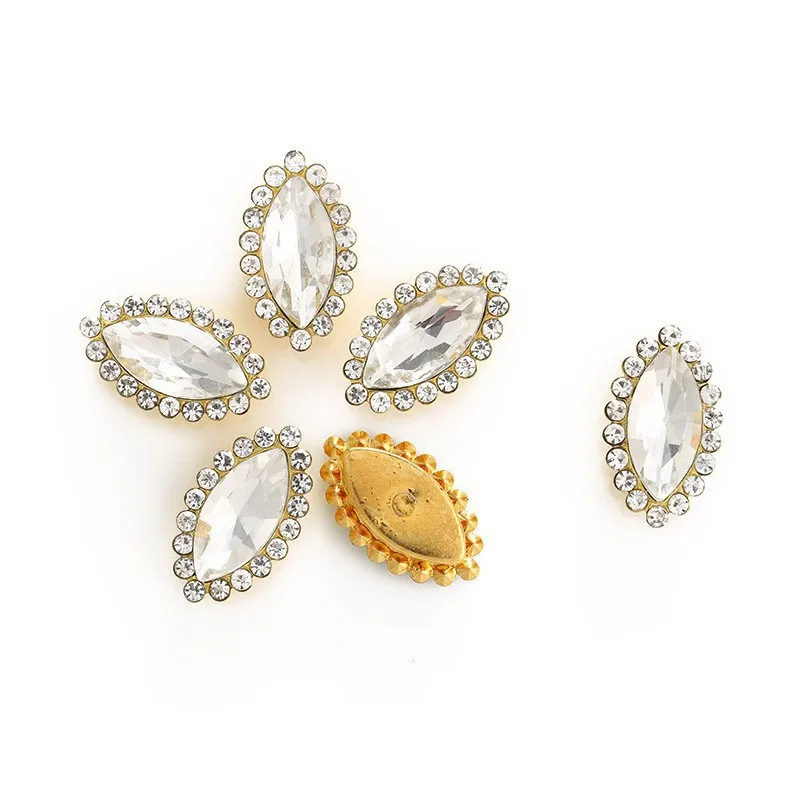 Gold Sole Horse Eye Shaped Multi-Color Floral Diamond Glass Stone Double-Layer Rhinestones Clothing Shoes Bags