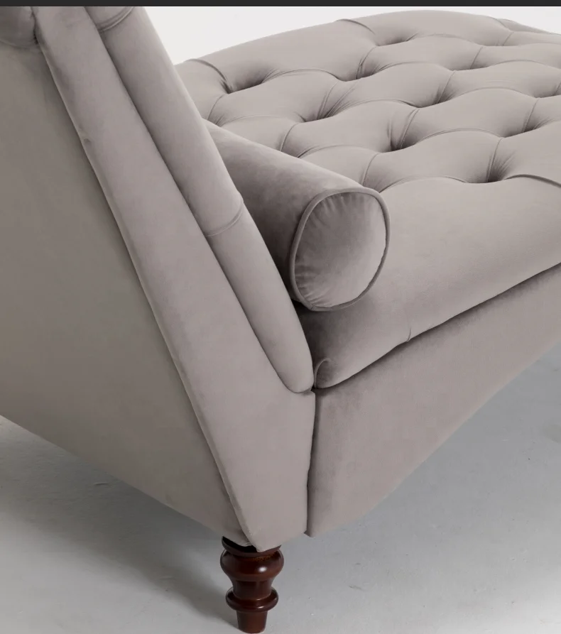 
S shaped chaise lounge velvet fabric wooden legs 