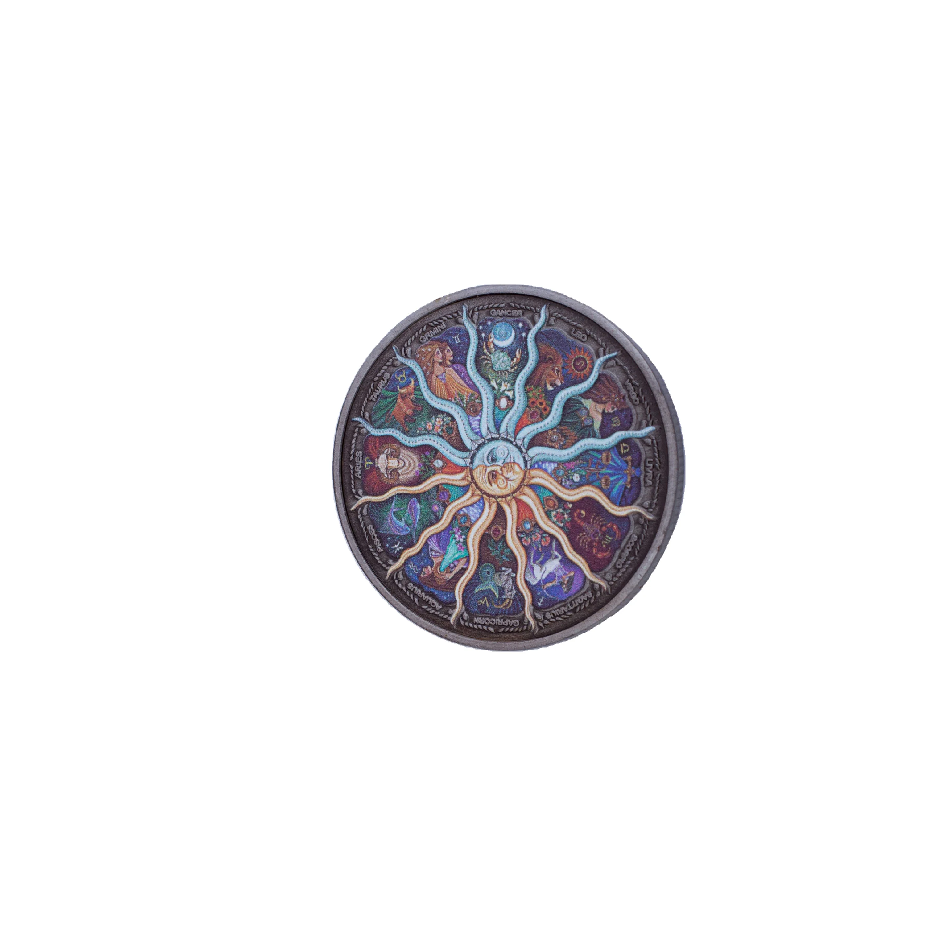 Twelve Zodiac Signs Sun, Moon and God Lucky Coin Ancient Silver Color Commemorative Coin
