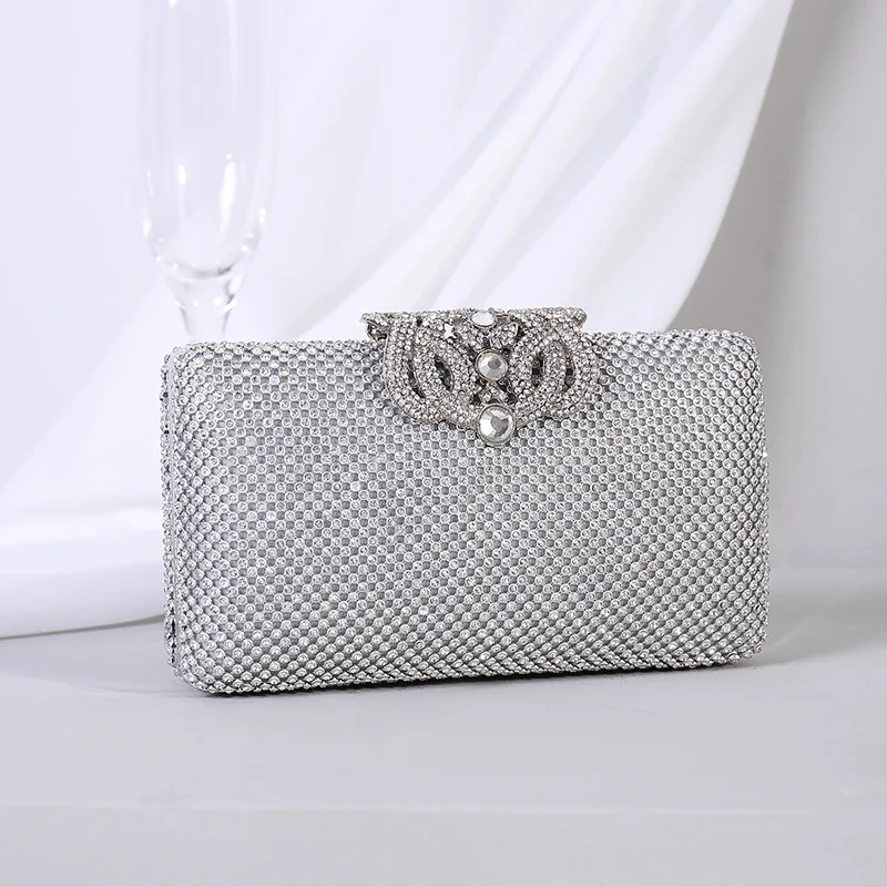 The latest design wholesale luxury silver sparkling party clutch evening bag