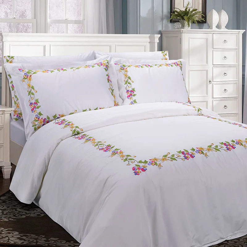 Beautiful Cotton Bedsheet Embroidery Comforter Set Bedding Set 100% Cotton White Bed Sheets