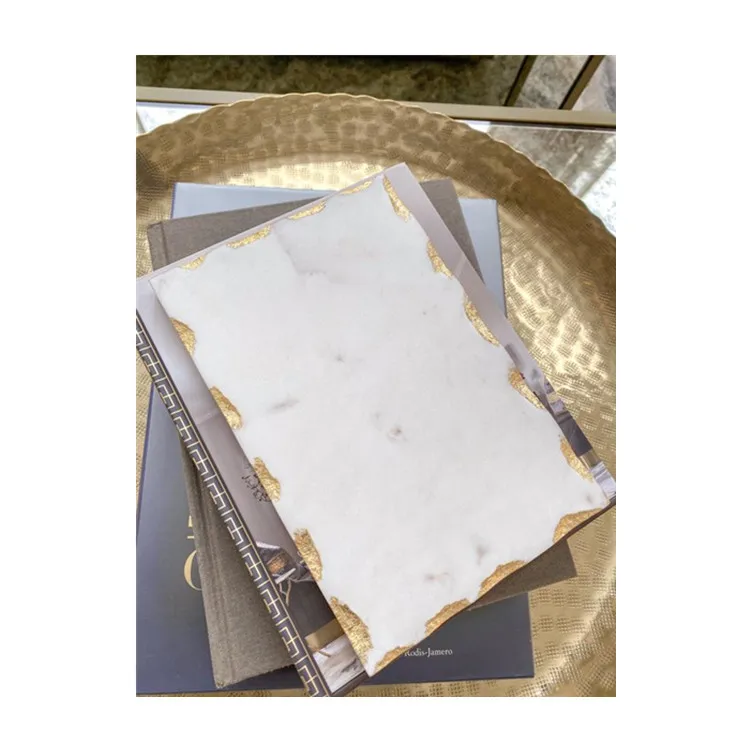 Natural marble stone serving tray marble serving tray with gold /silver trim for kitchen home decor kitchen dinning room bar