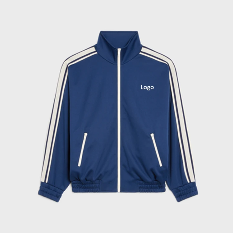 Custom logo zipped tracksuit jacket with logo embroidery printing in double face jersey for men