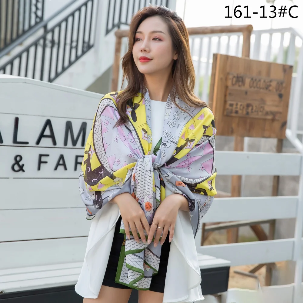Multi-color silk twill comic print scarf for women sunscreen office scarf shawl party