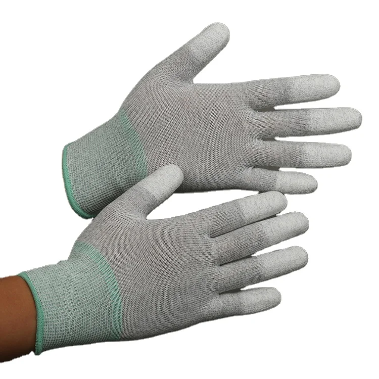 13g Durable 2023 Laboratory Cleanroom Antistatic Polyester Finger Carbon Coated Glove Esd Pu Top Fit Tip Safety Hand Work Gloves