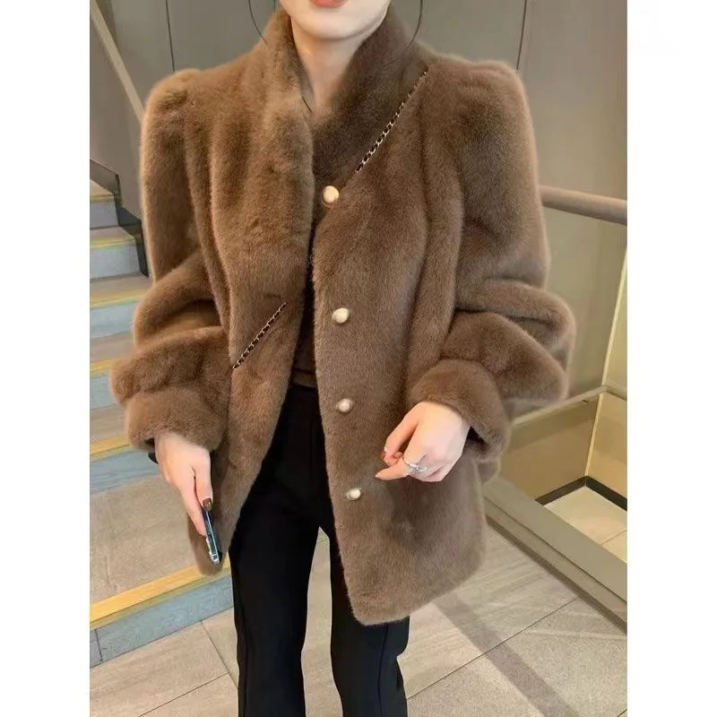 Dropshipping 2024 winter women clothing women Faux Mink Fur Trench Cozy  Coat With Lapel For women Winter Outwear
