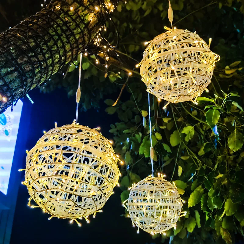 LED lighting lamp string star rattan ball lamp outdoor decorative light hanging tree rattan ball lights