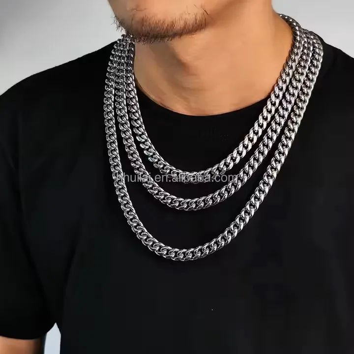 Miami Hip Hop Fashion Jewelry 14K 18K Gold Stainless Steel Zircon Buckle 6-18MM Chunky Cuban Link Chain Necklace for Women Men