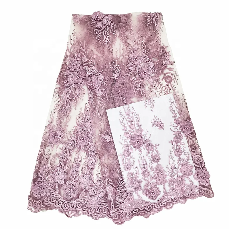 factory price China lace soft bridal 3d embroidered lace fabric with stones