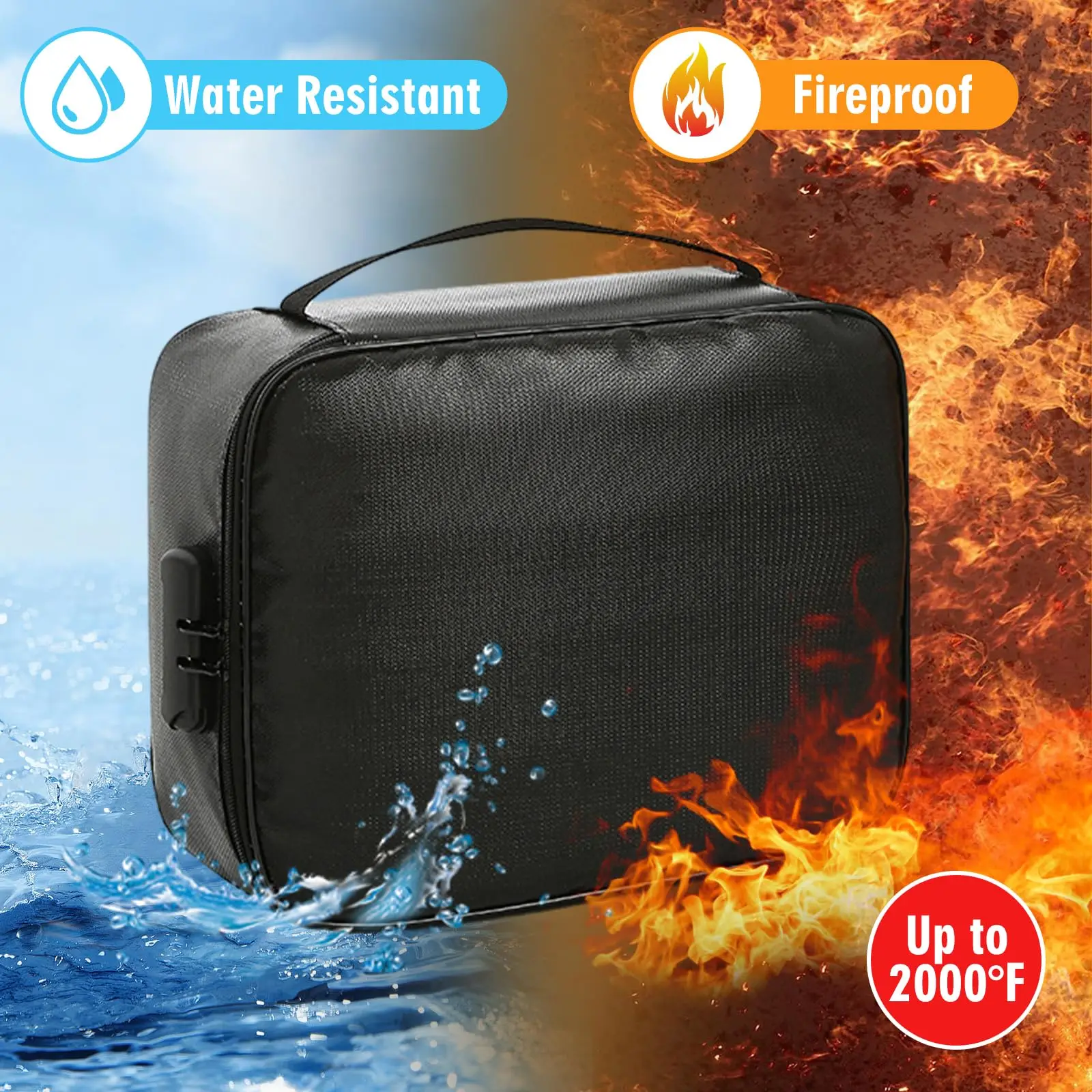 Fireproof Document Bag With Lock Safe Box Fireproof Waterproof  Multi-Layer Important Document