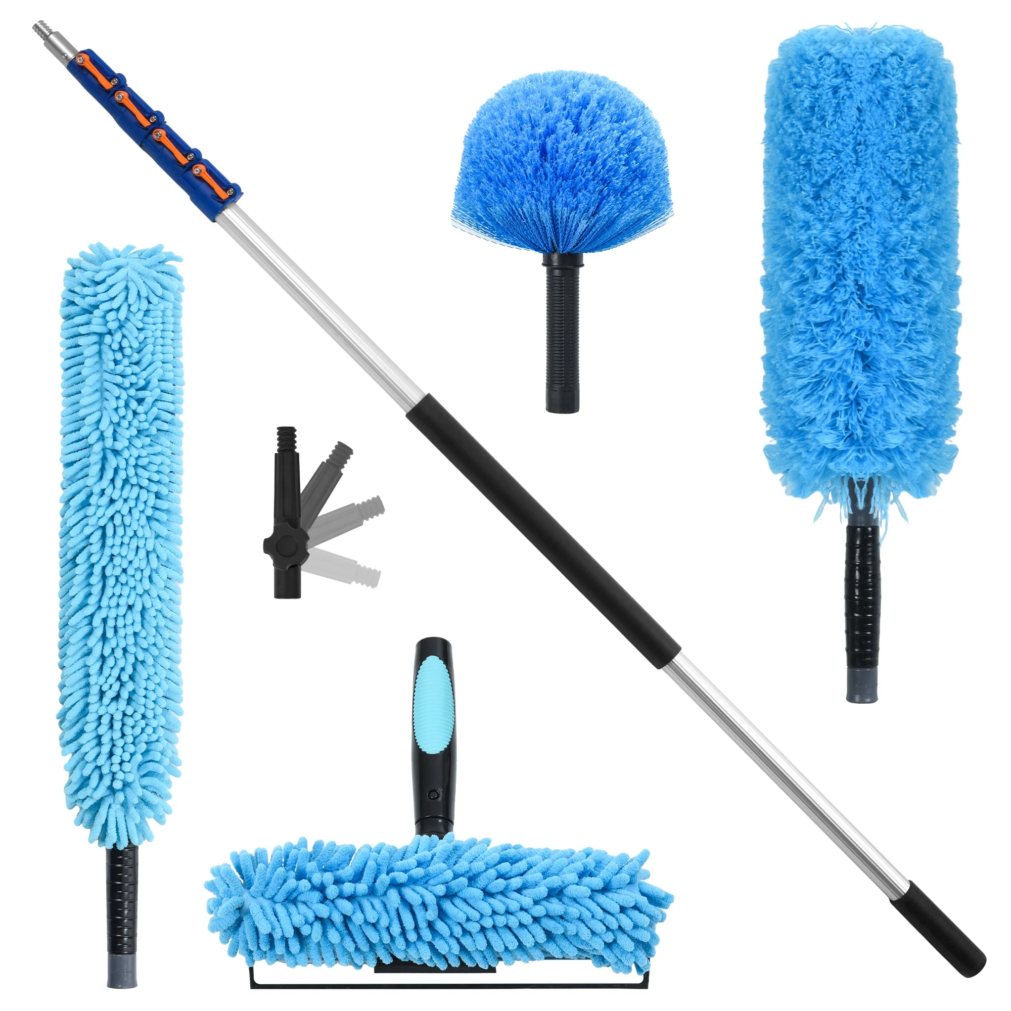 6ft 12ft 18ft 24ft Telescopic Aluminum Pole high reach duster cleaning kit window washing squeegee kit mop