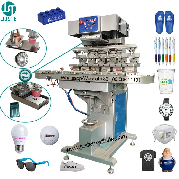 6 Colors Easy Pad Printing Machine Conveyor Semi-Automatic Pad Printer For Wristbands Neck Care Label Nylon Ribbon Micro Sd Card