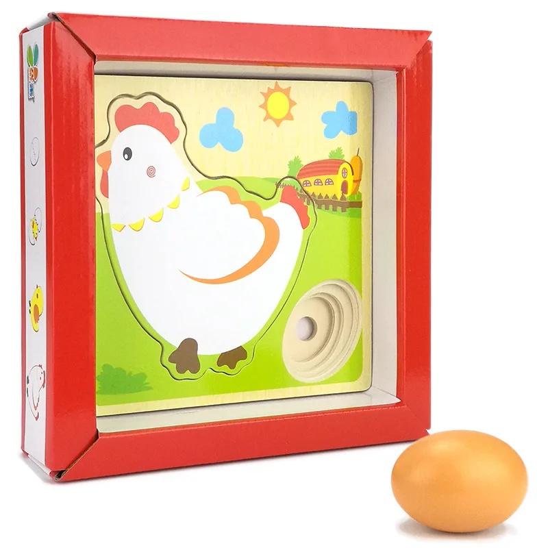 Wholesale Creative Mulit Layer Chicken Growing Up Puzzles High Quality Cartoon Children Wooden Puzzle Early Emulational Egg Toys