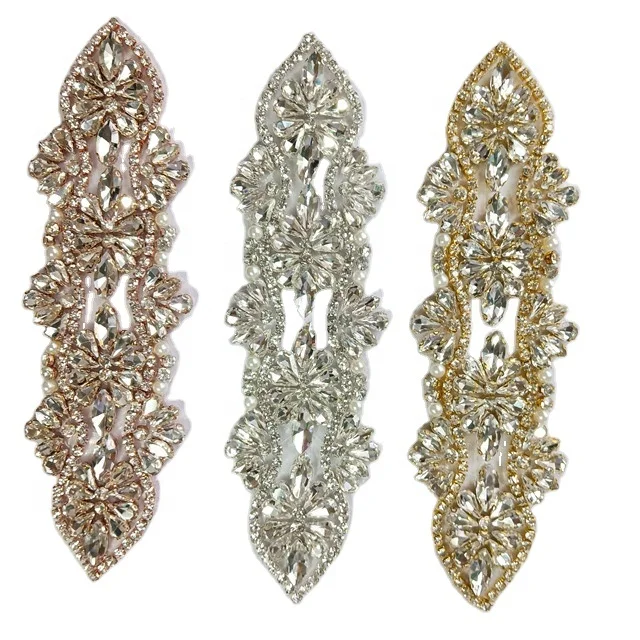 bling sparkle Crystal Stone Beads Iron on rhinestone Applique for sash bridal dress decoration