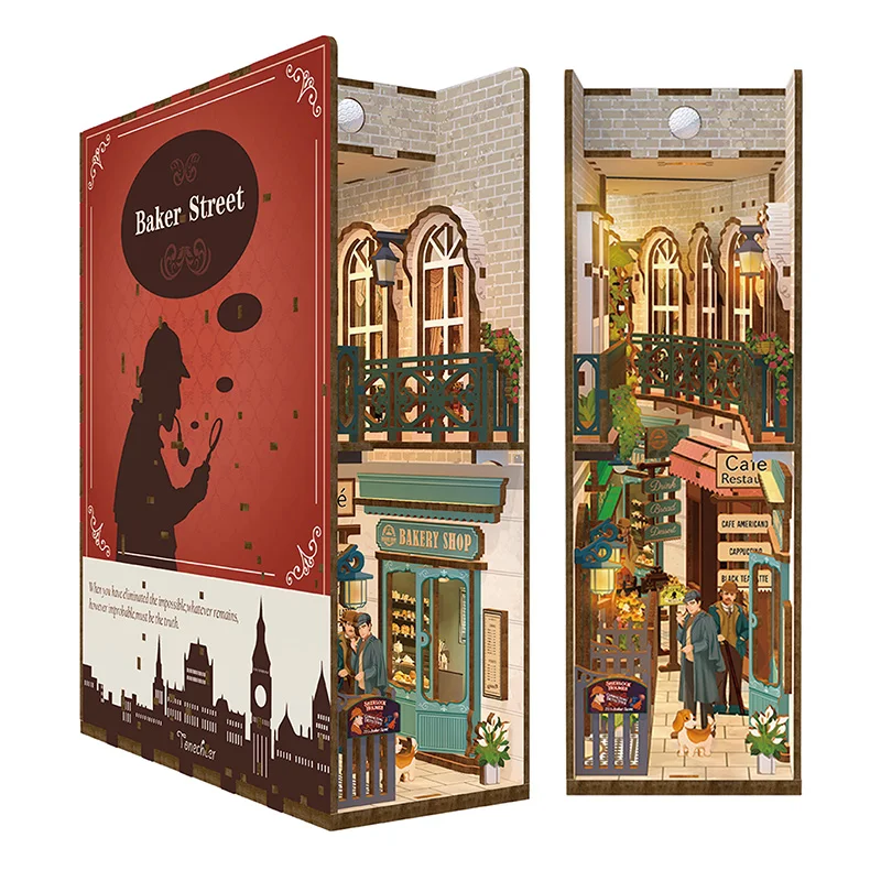 Tonecheer baker street Miniatures Dollhouse Kits Miniature Diy 3d Puzzle Wooden Book Nook