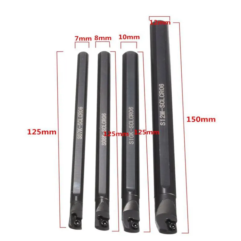 4 Set Of 7/8/10/12Mm Sclcr Lathe Boring Bar Turning Tool Holder+10Pcs Ccmt 0602 Carbide Insert Blades for Lathe Turning Machine