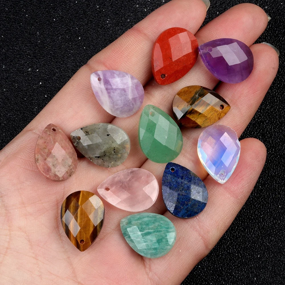 Wholesale Natural Stone Cut Surface Drop Shaped DIY Loose Gemstones Crystal Pendant For Women