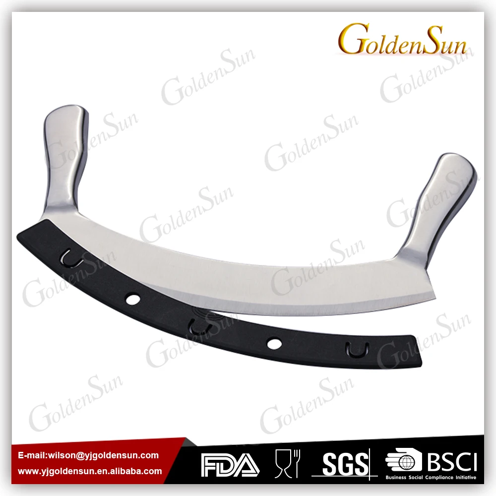 12 Inch Stainless Steel Double Handle Crescent Blade Mezzaluna chopper knife With Protective Cover