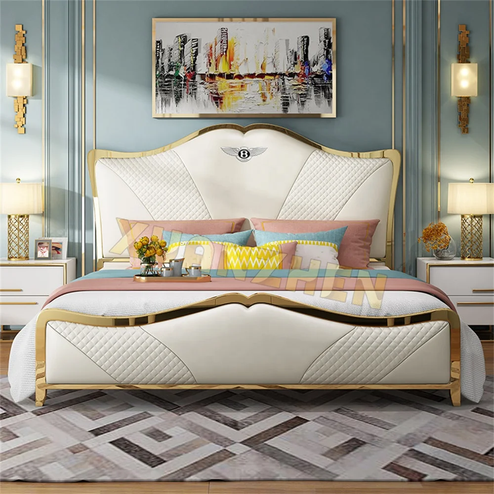 Bedroom furniture gold stainless steel modern luxury bed base metal frame base double metal bed frame metal beds