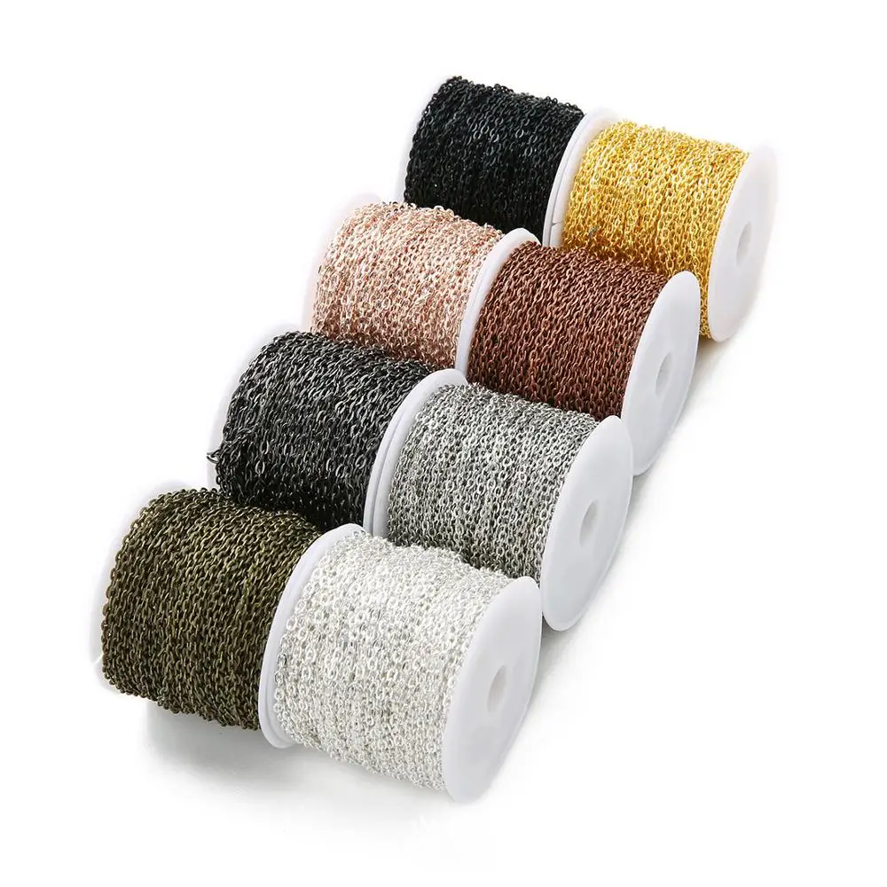 Gold Rose Gold Black Antique Bronze Color 2x3mm 3x4mm Bulk Iron Necklace Bracelets Rolo Chain for DIY Jewelry Making Findings