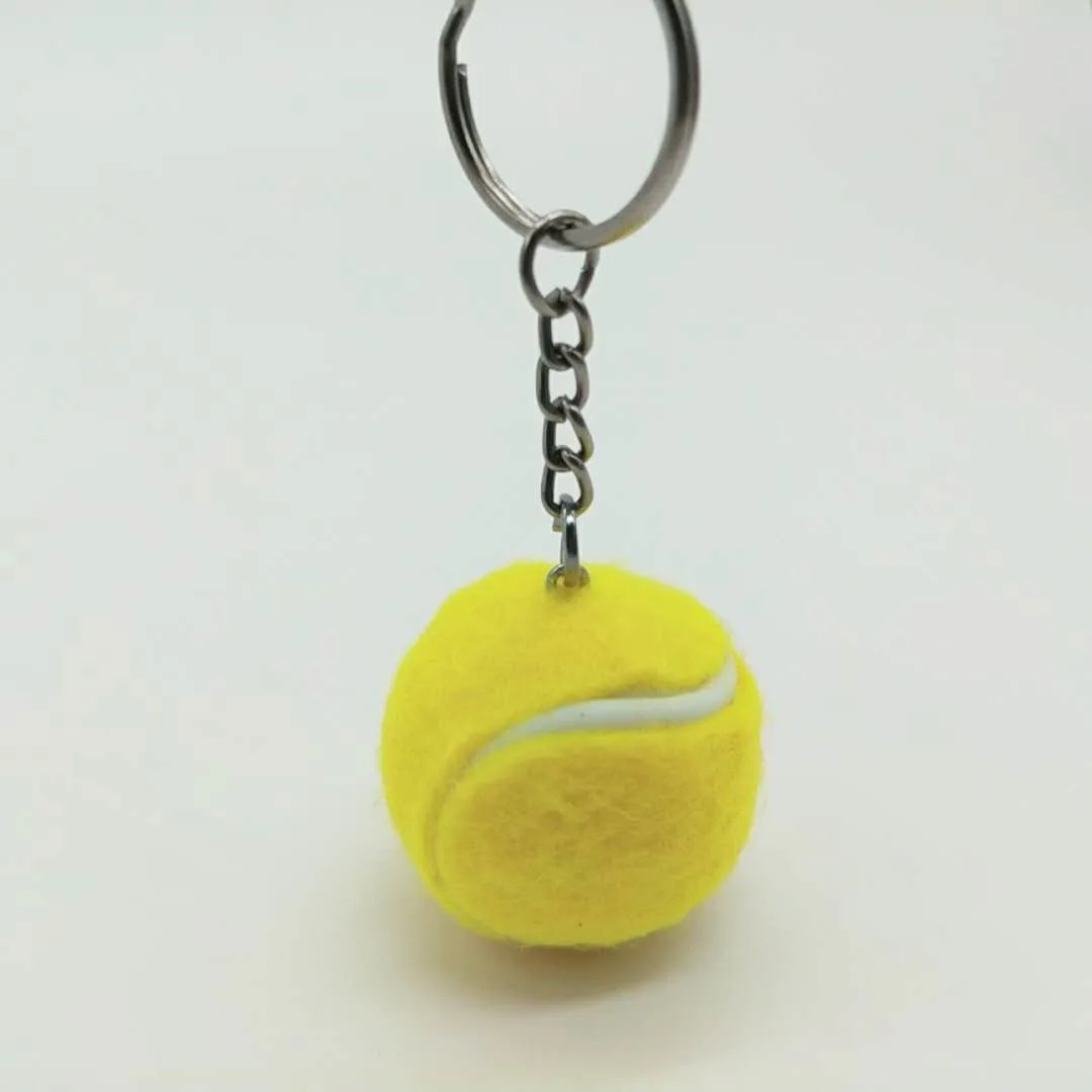 Wholesale custom cute 3d fur tennis ball key chain with logo