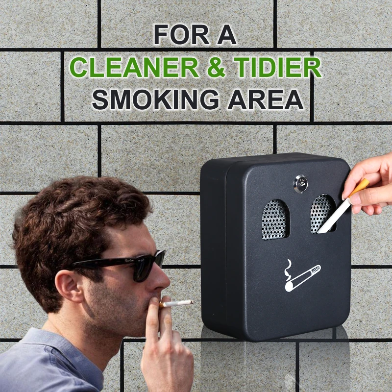 Dark Grey Outdoor Cigarette Butt Receptacle Wall Mount Metal Cigarette Ashtray with Smoking Symbol for Home Office