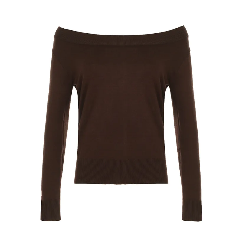 American-style retro Brown large collar waist-tight woolen top autumn wild women loose sweater