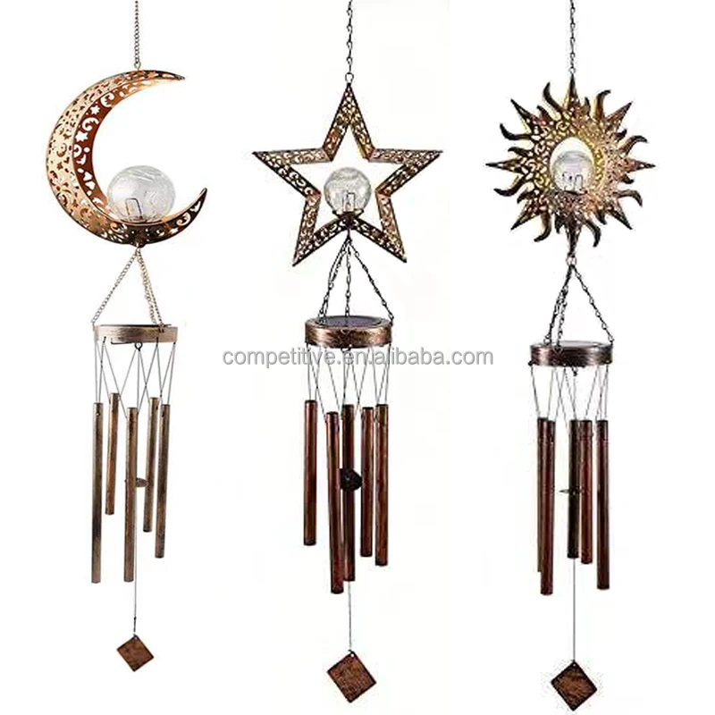 Wind Chime Bell with Solar light Garden decoration Star Hollow decoration colorful Sun Hot Selling Metal Craft Moon