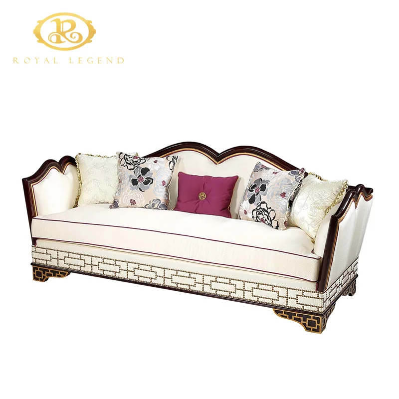 Neo classical royal luxury vintage British style sofa with copper decoration mahogany wood antique furniture sofa set