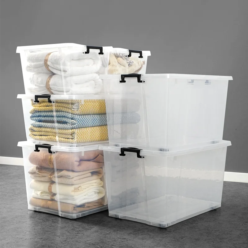 New design good quality PP box home storage durable clear bins with wheels clip box Plastic Storage Box