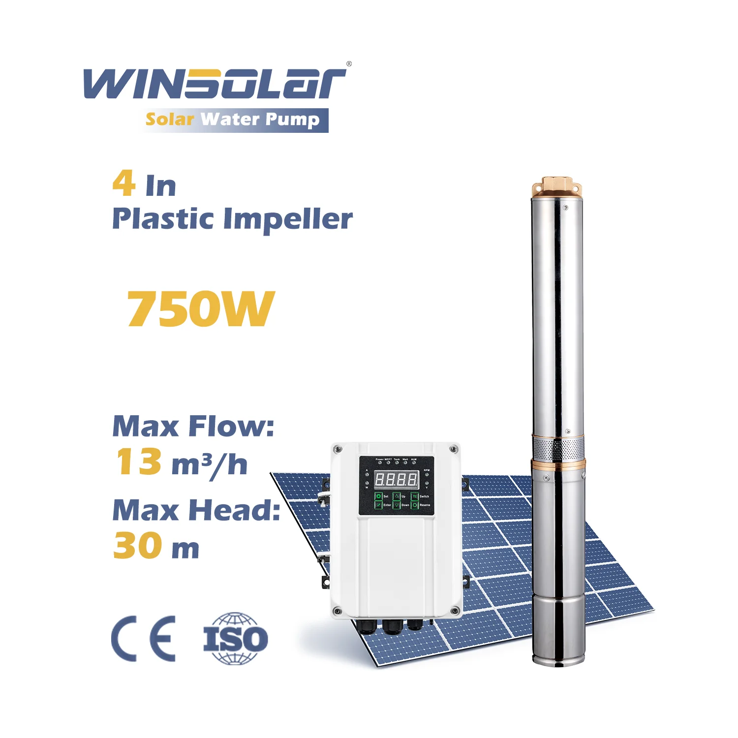 DC 0.75 kW 4 Inches Plastic Impeller Deep Well Solar Water Pump System