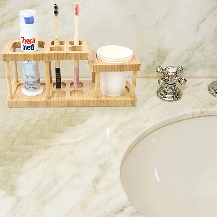 Bamboo Toothbrush Toothpaste Holder Bamboo Bathroom Accessory Rack