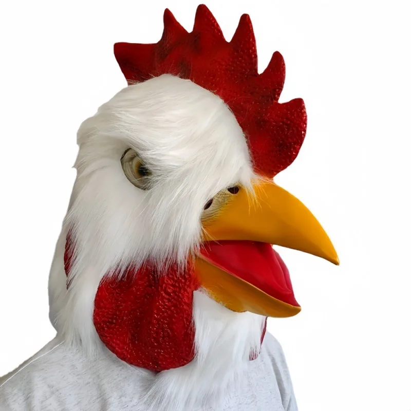 New white stuffed rooster head with latex mask Chicken head funny animal costume for Halloween PROM mask