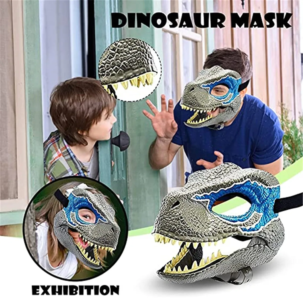 New design High quality Farms blue moving mouth realistic party Latex dinosaur animal head masks