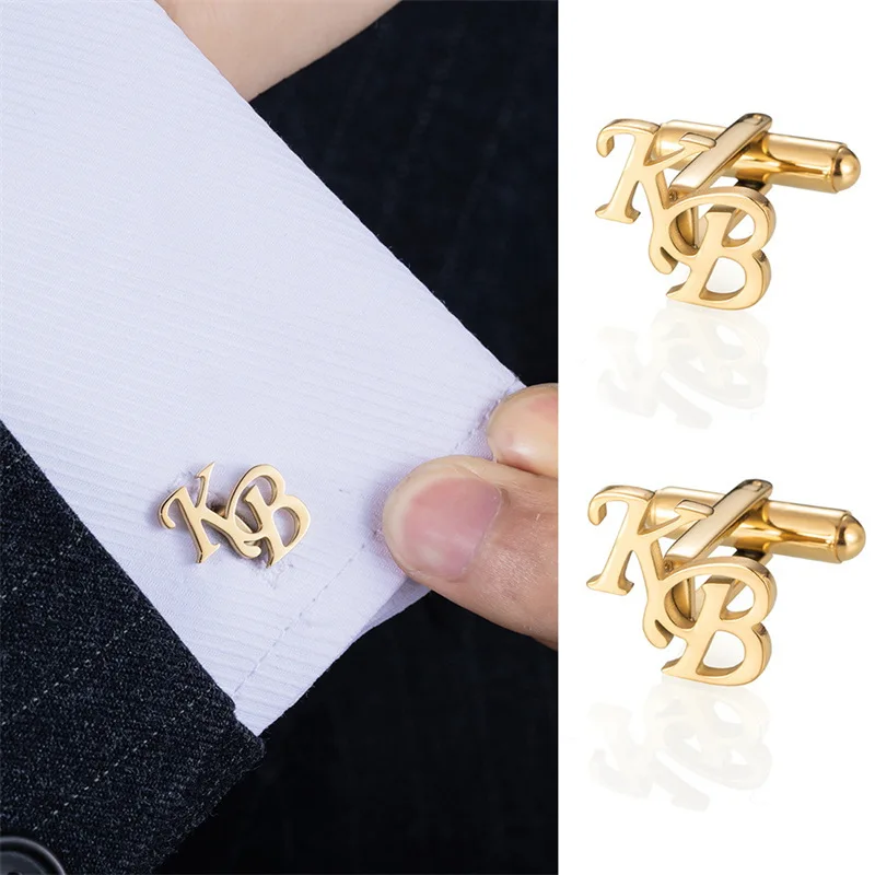 OEM Custom Personalized Names Cuff links Customise Wedding Groom Stainless Steel Initials Letters Cufflink for men