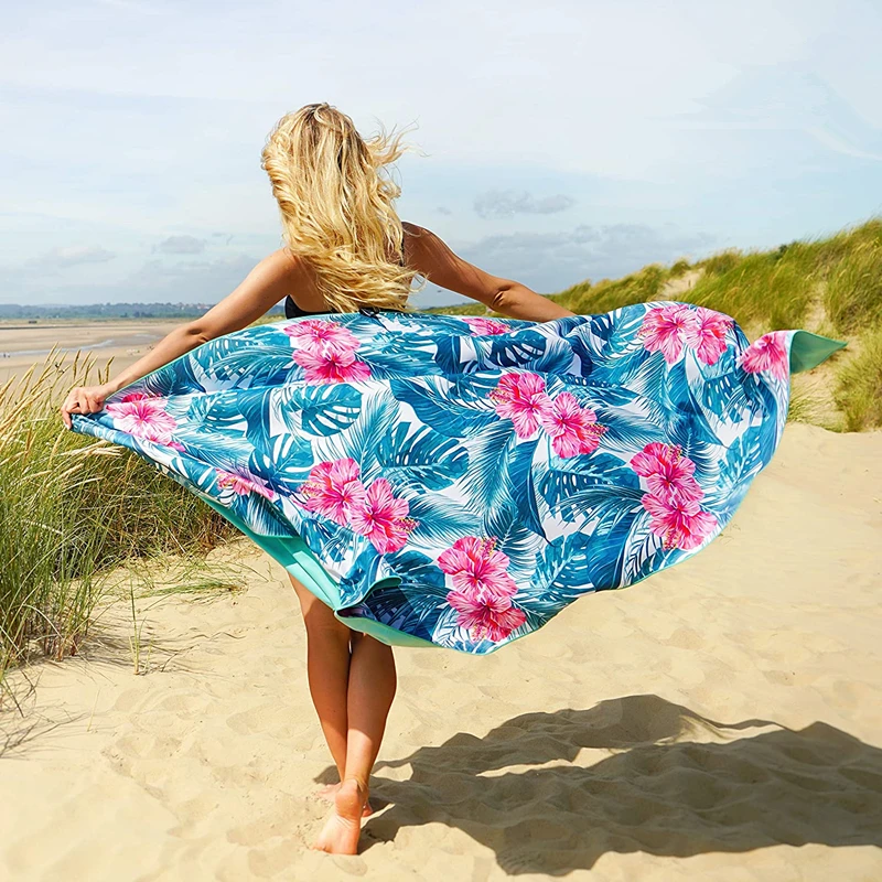 Custom Microfiber Beach Towel Double Sided Printed Quick Dry Towel with Travel Bag Sand Free  Beach Towel