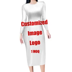 Woman Long Sleeve Bodycon Dress Polynesian Tribal Fiji Flower Print  Women Club Dresses Sexy Custom Plus Size Dress For Woman