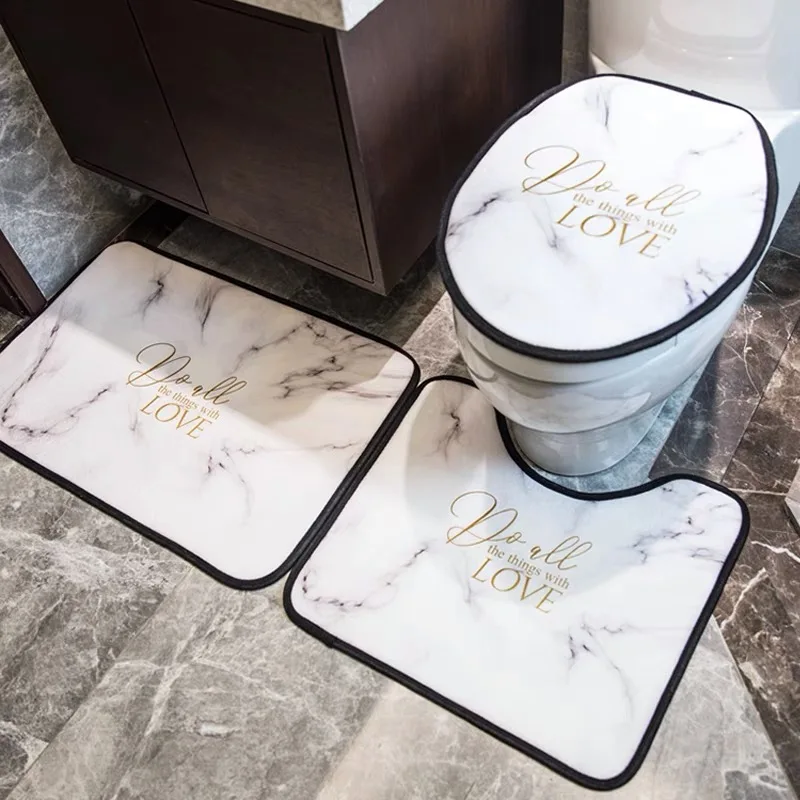 Custom Oem Unique Cushioned Floor Mat Polyester 4 pcs Bath Rugs Set Printing Bathroom Rug