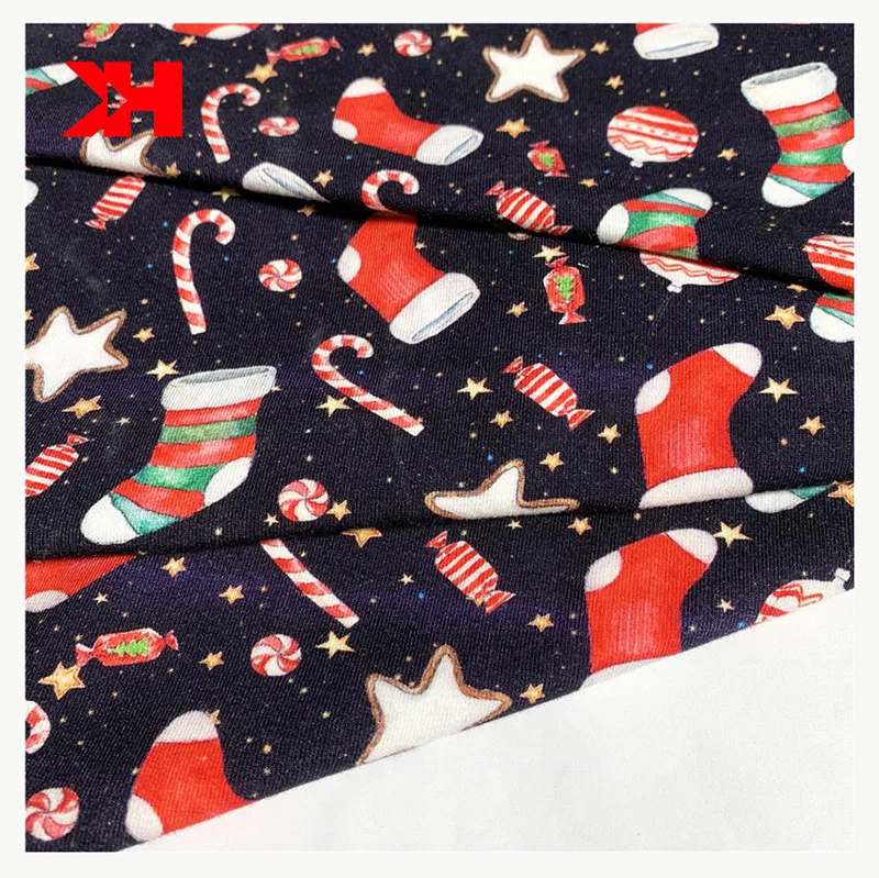 Новое поступление 155 см 95% г/м2 5% хлопок лайкра Джерси вязаная ткань рождественские носки с индивидуальным принтом для пижам