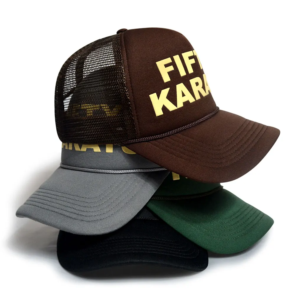 Custom Pre-curved Bill Foam Mesh Trucker Hats Puff Printed Logo Solid Combination Colors Trucker Hats With String On Bill