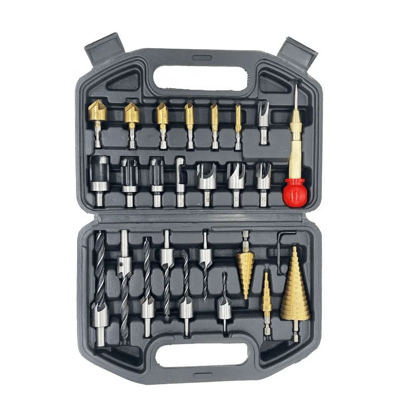 26pc drill bit combination set center punching woodworking three pointed drill wooden plug drill