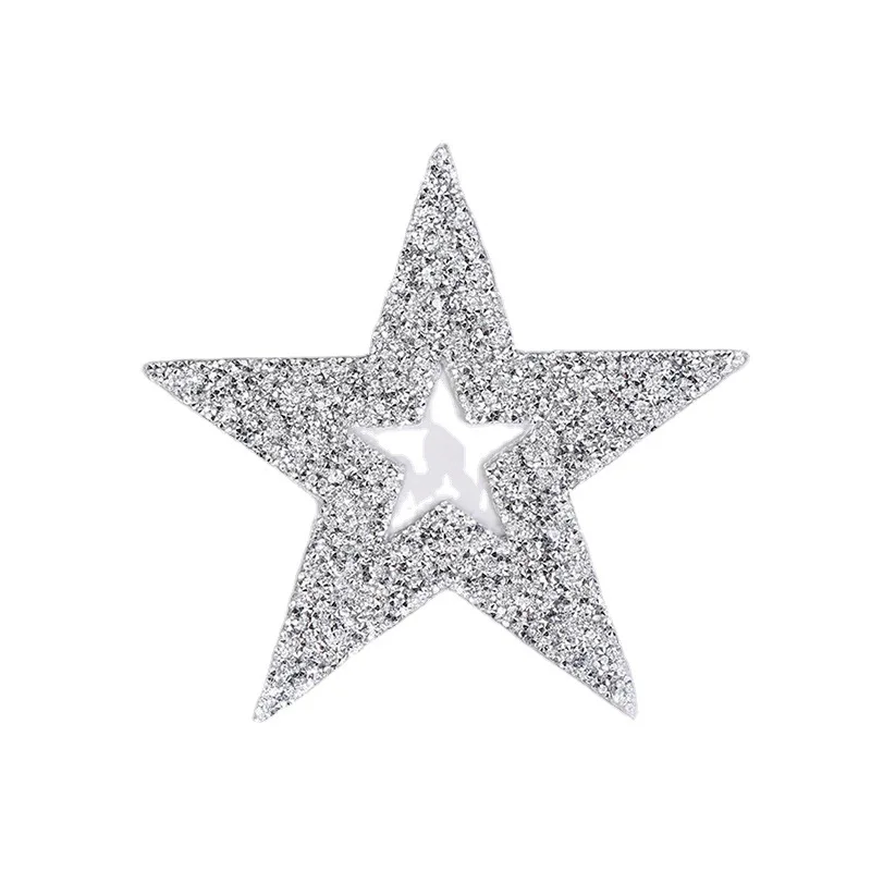 Fashion Hollow Star Patches Iron on Big Small Bling Silver Gold Star Crystal Sparkly Rhinestone Star Patches for Clothing Hat