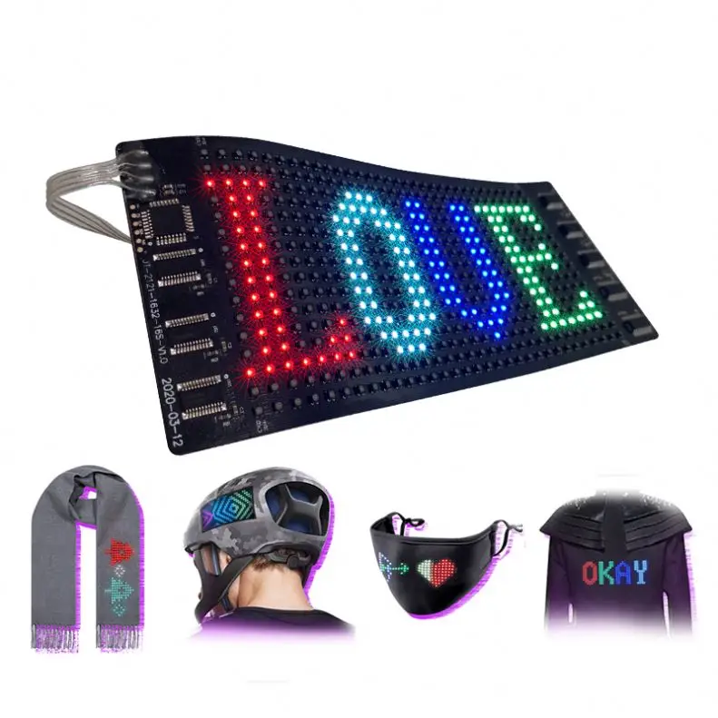 16*32 Pixels Flexible LED Display Ultra Thin Soft PCB Screen Control RGB Messages Rotating Sign For Hats Clothes Bags