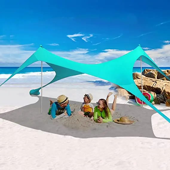 Beach Sun Shade Portable Camping Tent Lightweight Canopy Sun Shelter with Sandbag Anchors