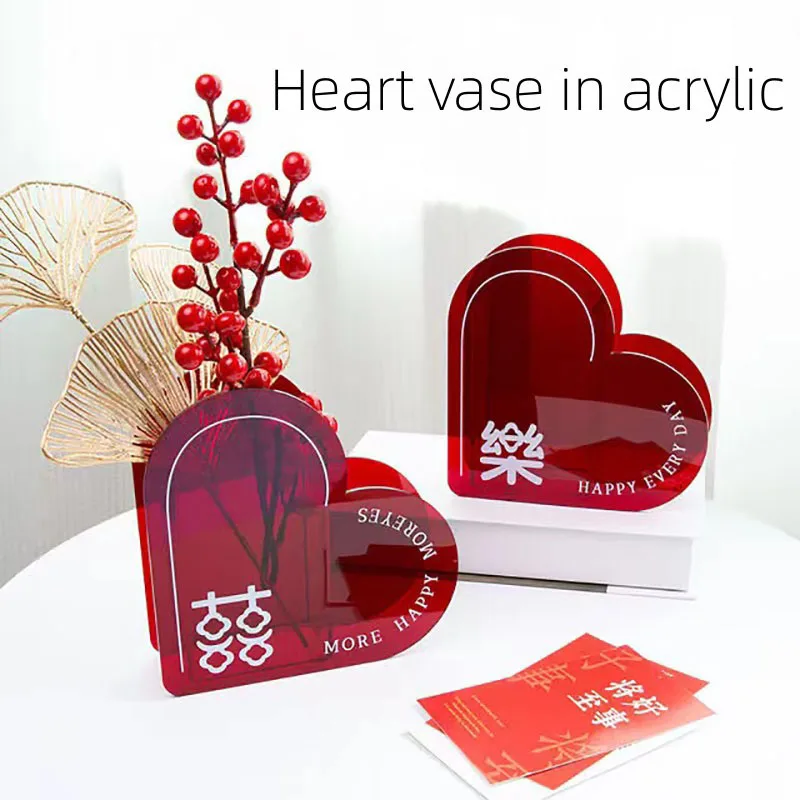 Customized Any Shape Home Acrylic Heart-Shaped Vase Simple Chinese-Style Countertop Coffee Table Ornaments