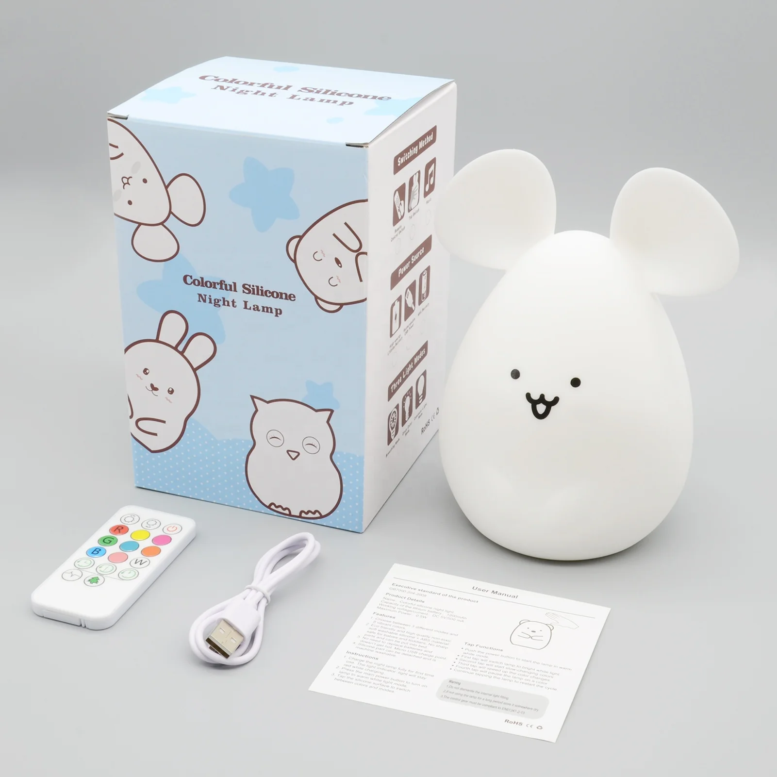 Wholesale Room Decor Night Light Sleeping Relaxation Sleep Aid Bunny Lamp Light Up Silicone Animal Night Light for Baby