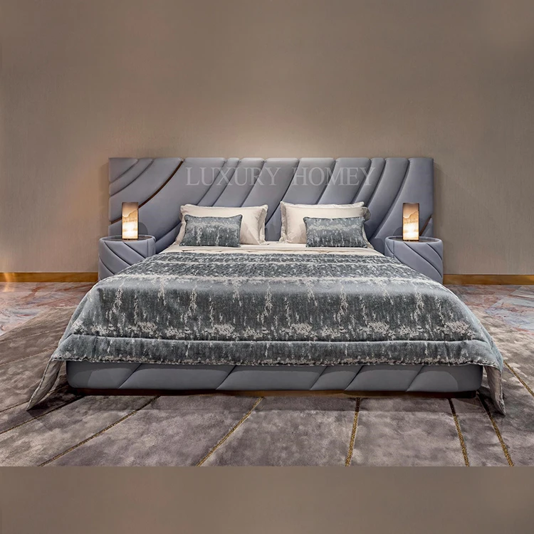 Italian high-end luxury villa large headboard king size bed set modern fashion ultrasound bedroom furniture set queen