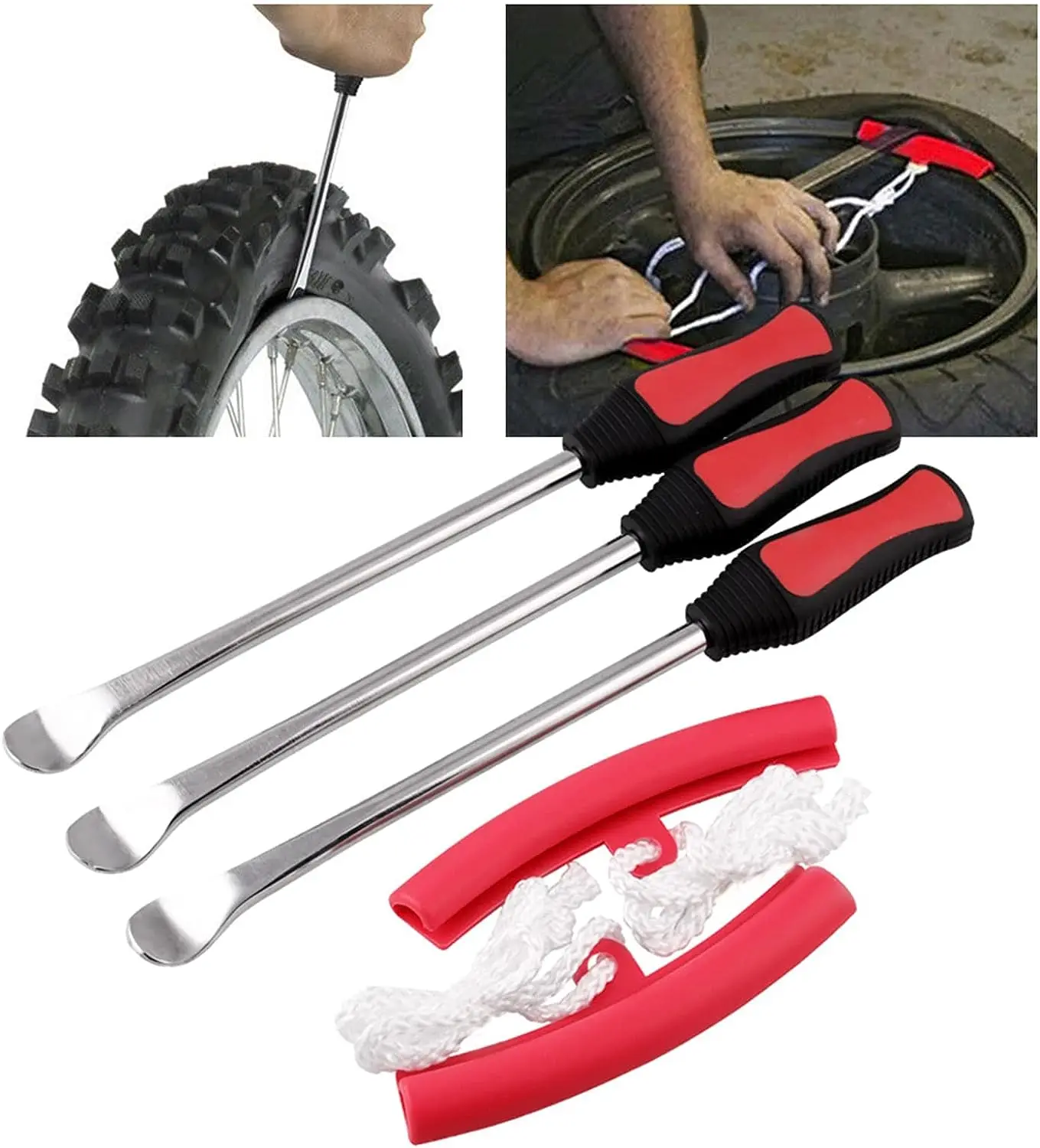 7 Pcs Steel Tire Changing Lever Dirt Bike Tool Kit Lawn Mower Motorcycle Car Tire lifter Lever Spoons with 3 Rim Protectors